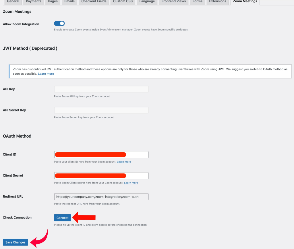 Click Connect Button to Complete Integration