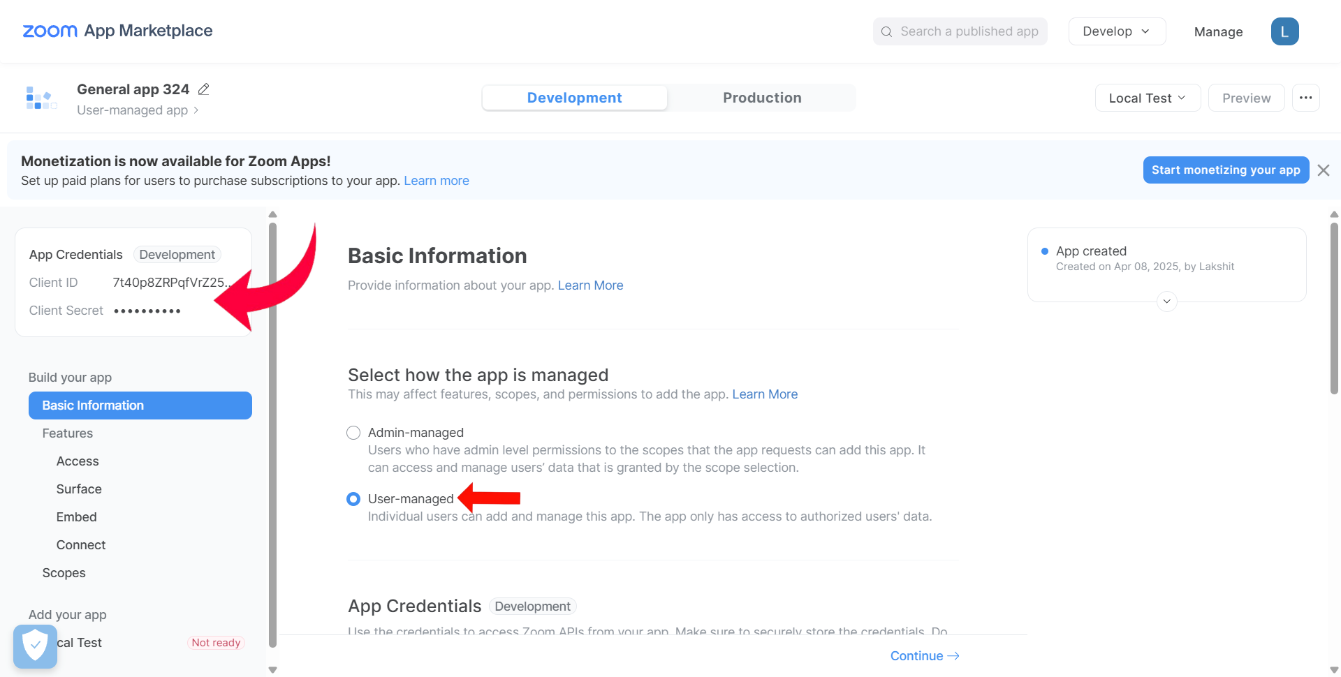 Copy Client Id and Client Sectet Key