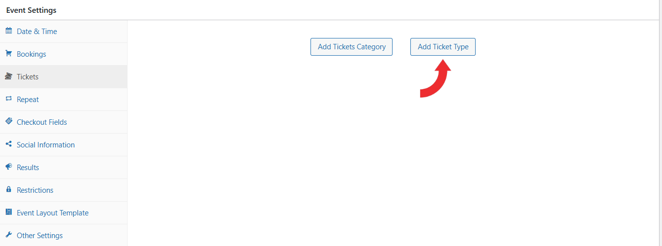 click add ticket type button to create new ticket type