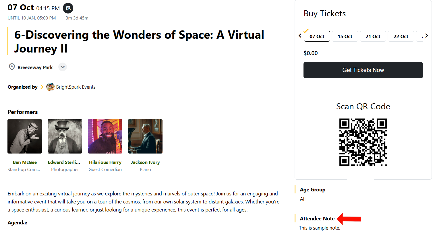 Frontend Event Page 