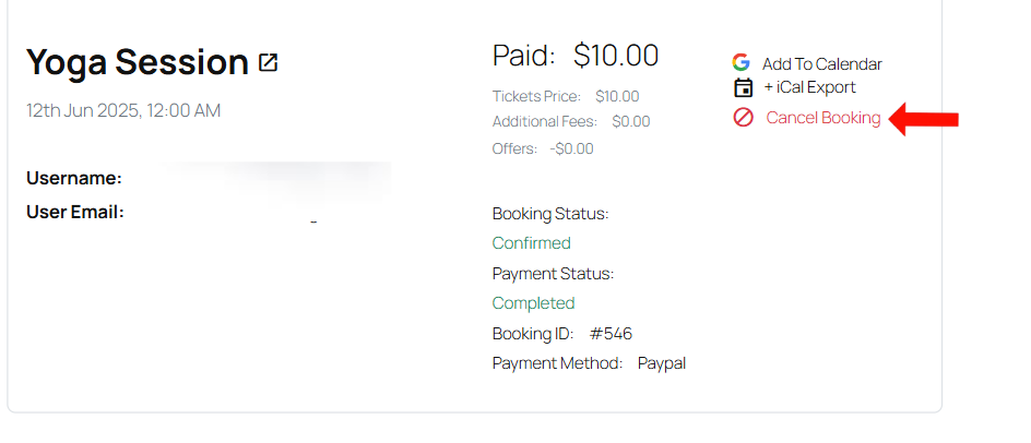 Booking Details Page and Cancel Booking Button