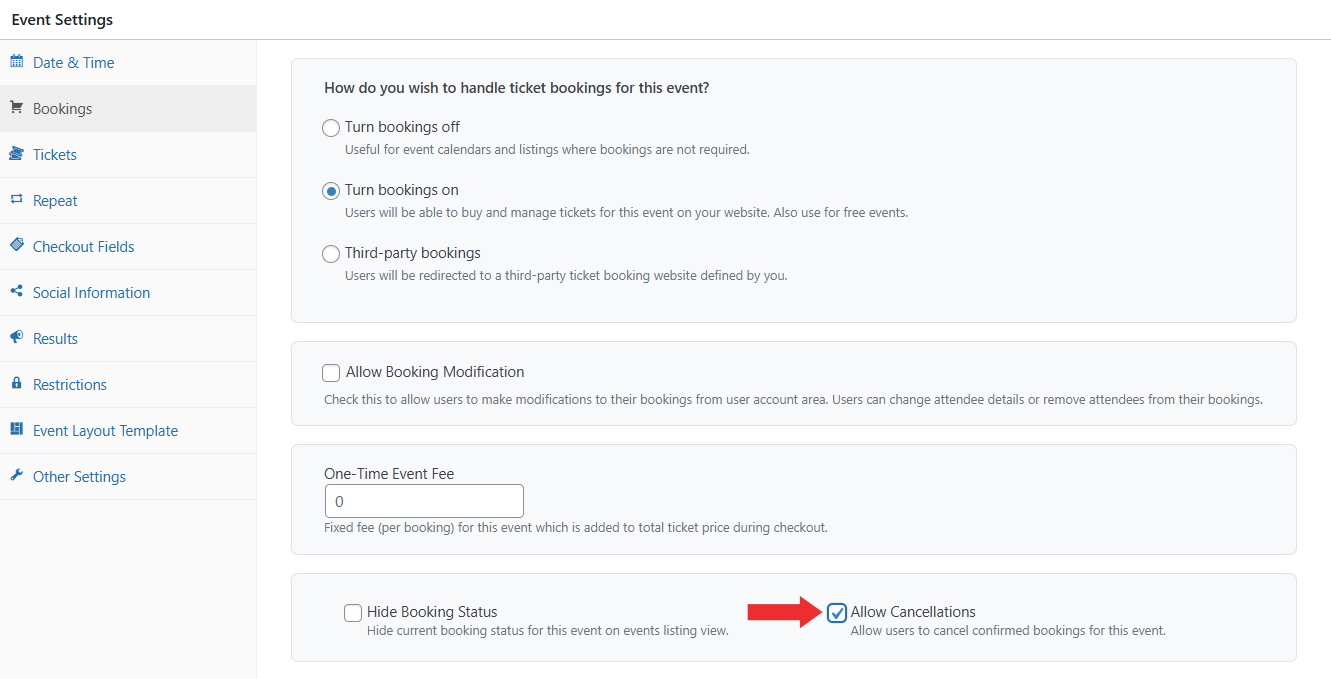 Check the Allow Cancellations Checkbox