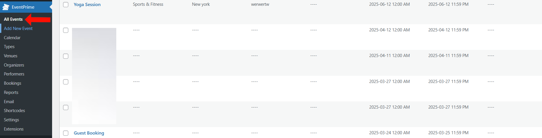 EventPrime Menu 
