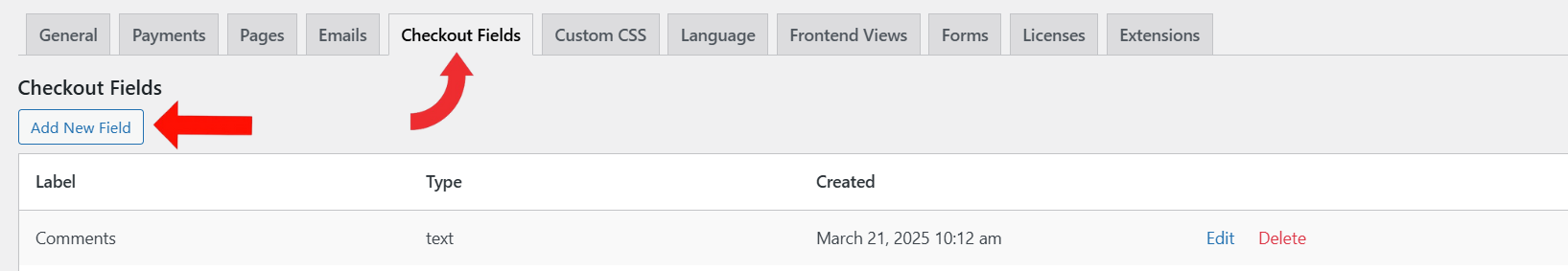 Checkout Field Tab Click on Add New Fields Button