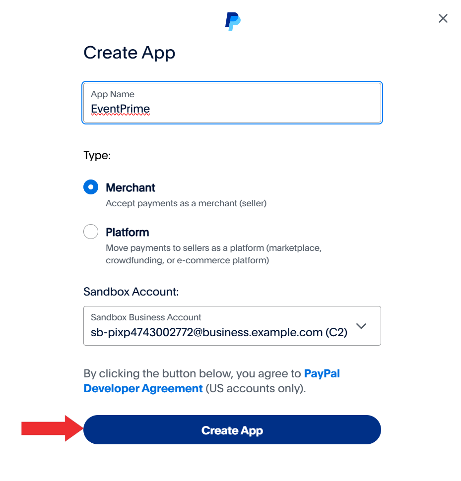 Enter App Name and Type as Mechant and Click Create App
