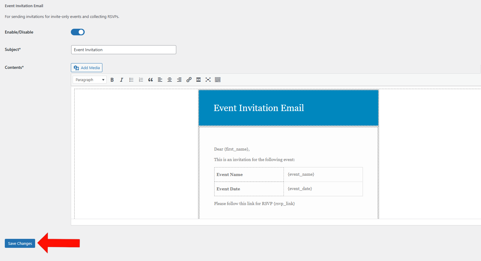 Customize Email Send to Attendees 