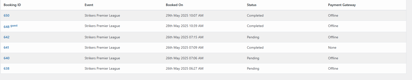 Bookings Details in Reports Section