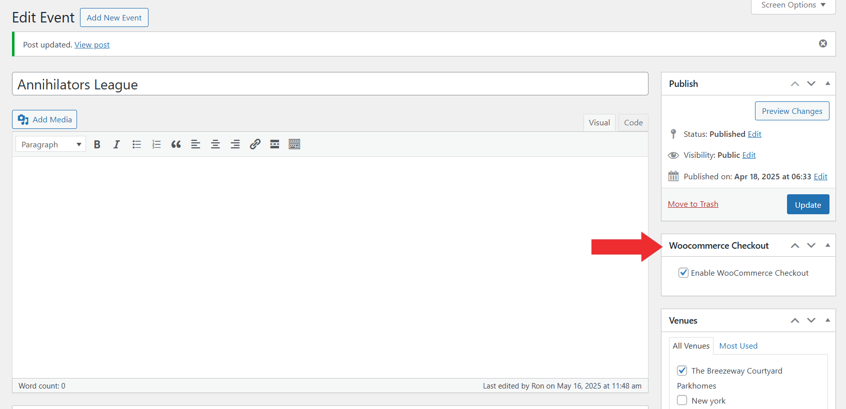 Enable woo commerce Checkout By check the wnable woocommerce checkout checkbox