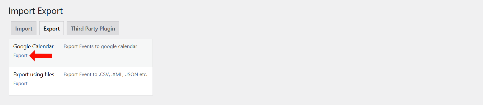 Select the Export Method from the Export tab on the Import Export Page