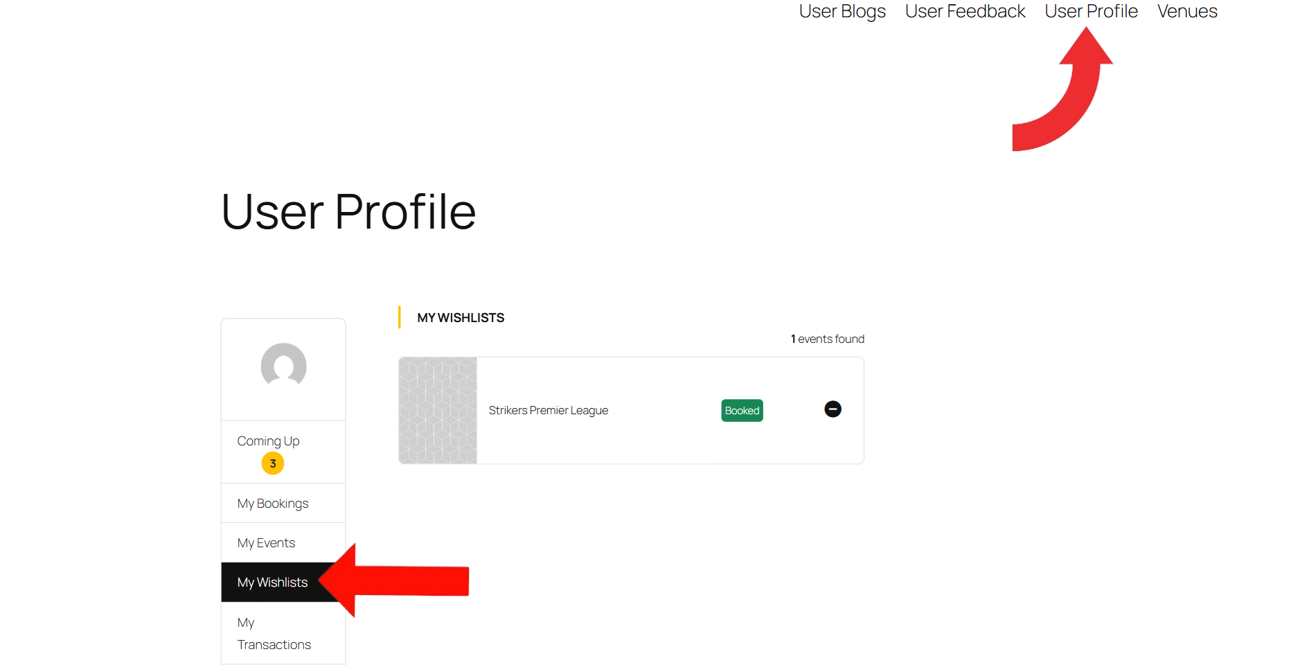Frontend View of My Wishlist Section on User Profile page 