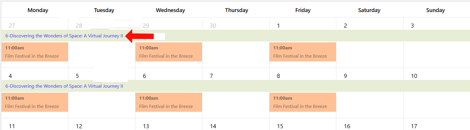 Frontend View of Event Title Color on Calendar