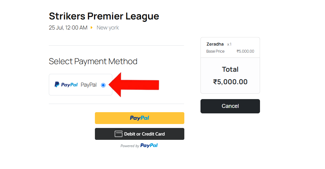 Frontend View of Using paypal as Payment Gateway