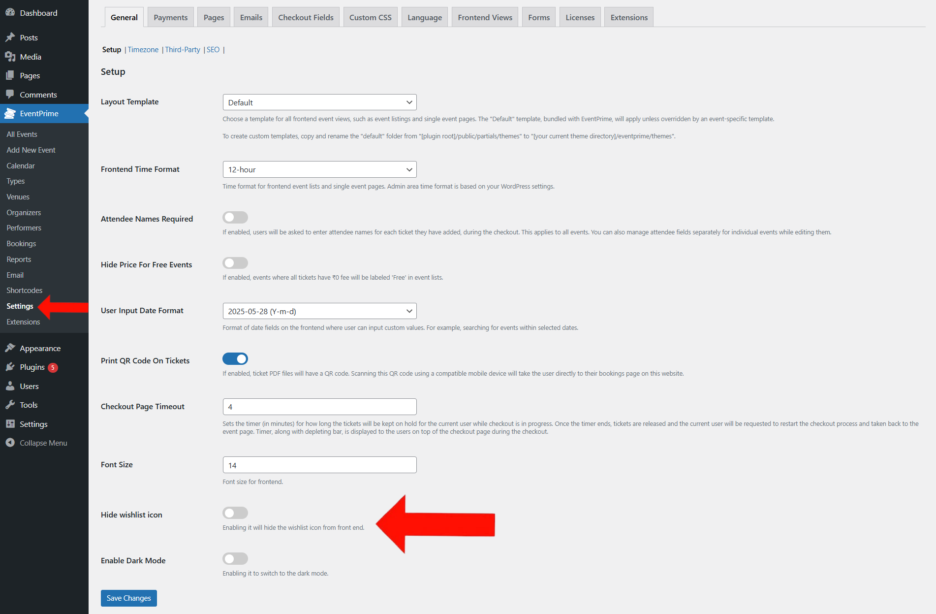 EventPrime Menu > Settings Submenu > General Tab