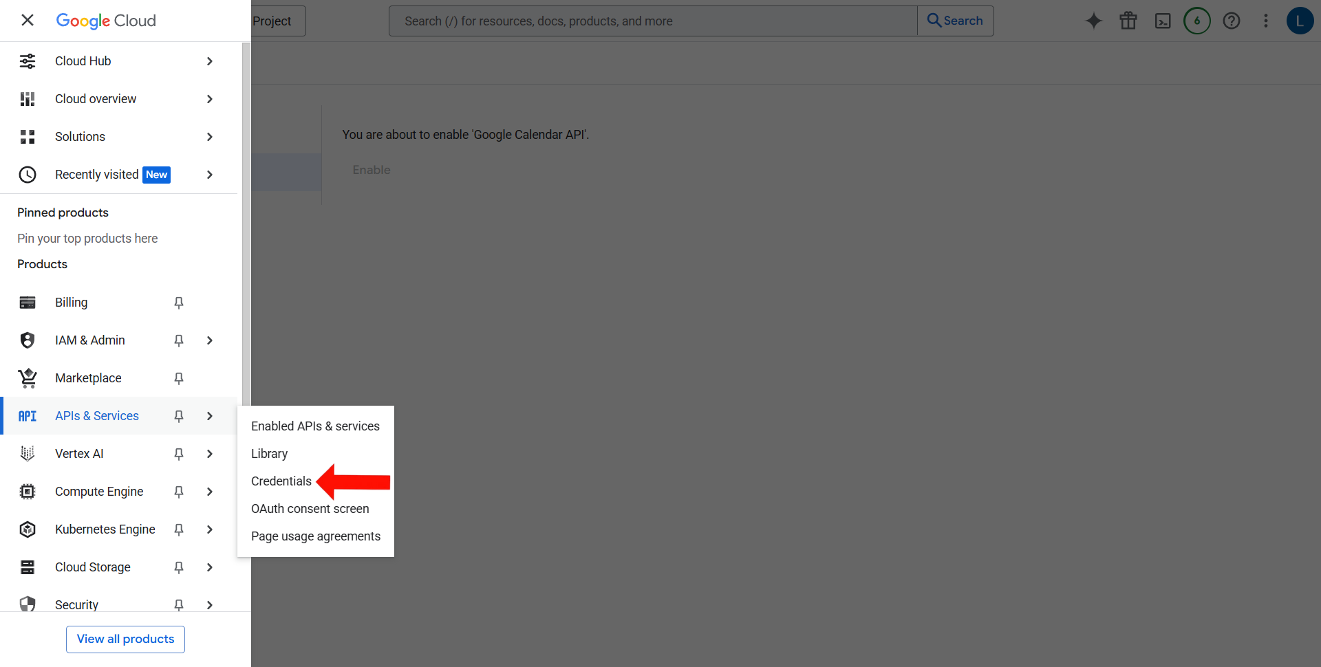 Click on Credentials