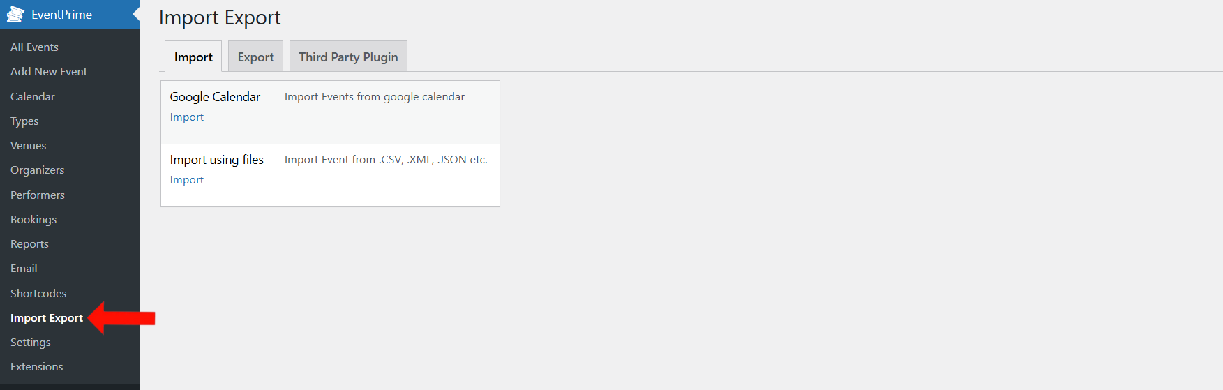 EventPrime Menu