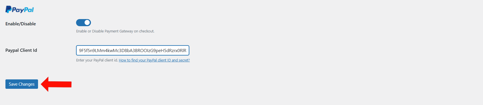 Enable Paypal and Enter your Paypal Client Id