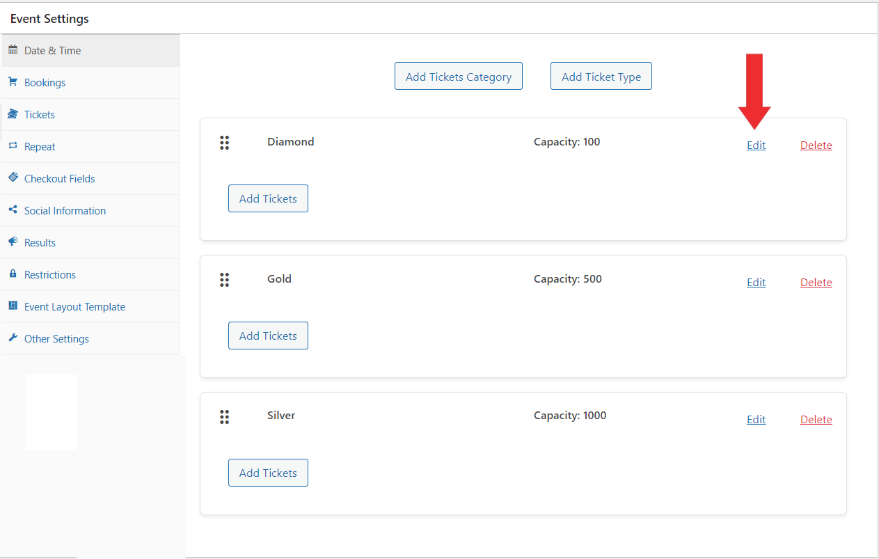 Click Edit Buttons for the Desired Ticket