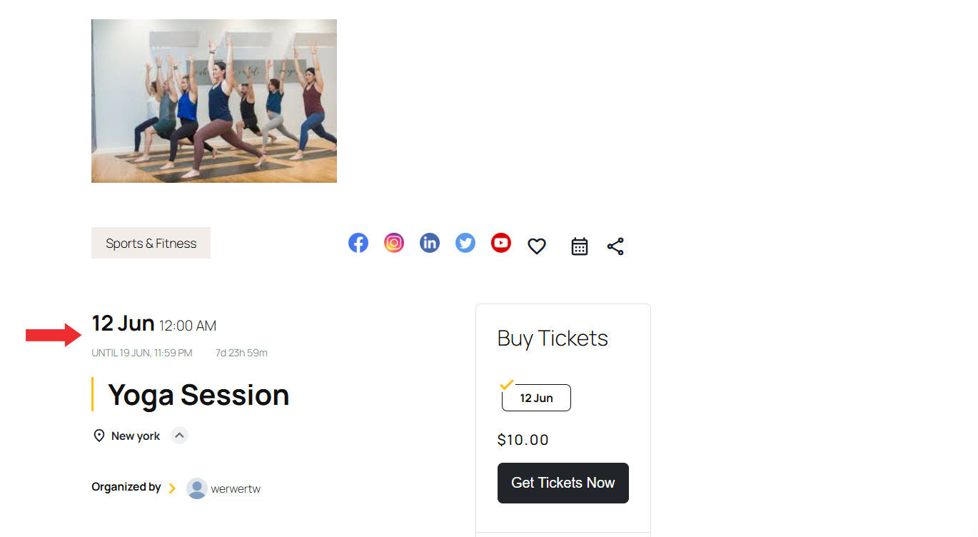 Frontend View of Event Page 