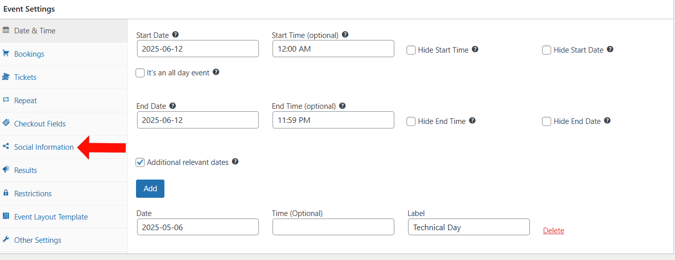 Navigate to Social Information Tab