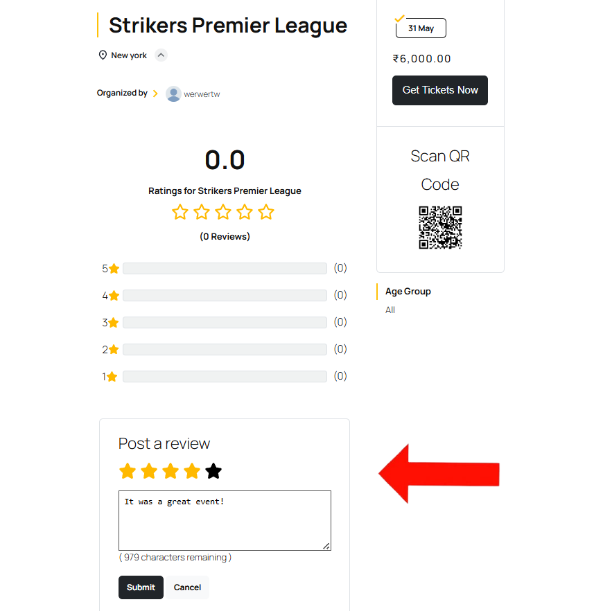 Frontend View of Reviews and Ratings 