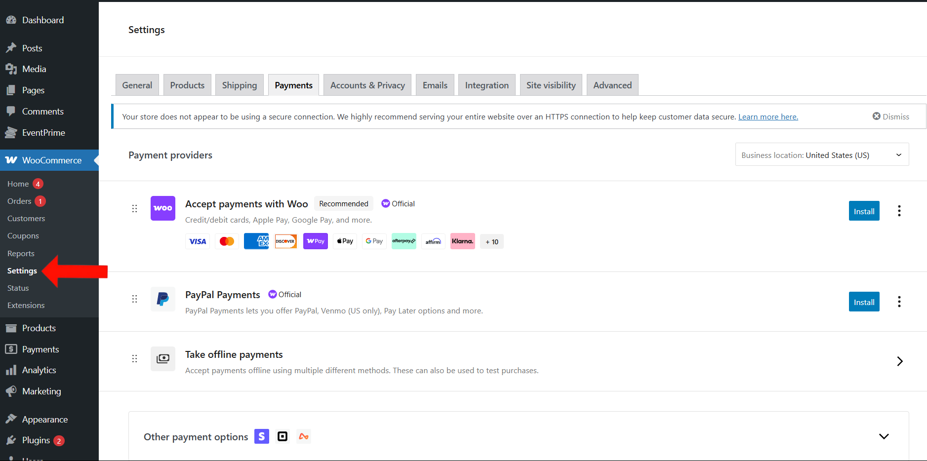 Woo Commerce Payments Tab With Onle and Offline Payment options