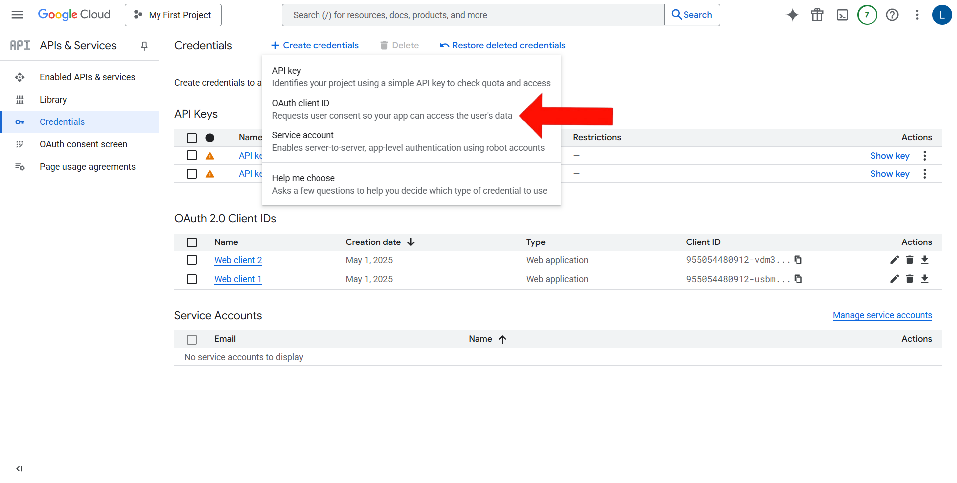 Select OAUTH Client ID Option From Creat Credentials