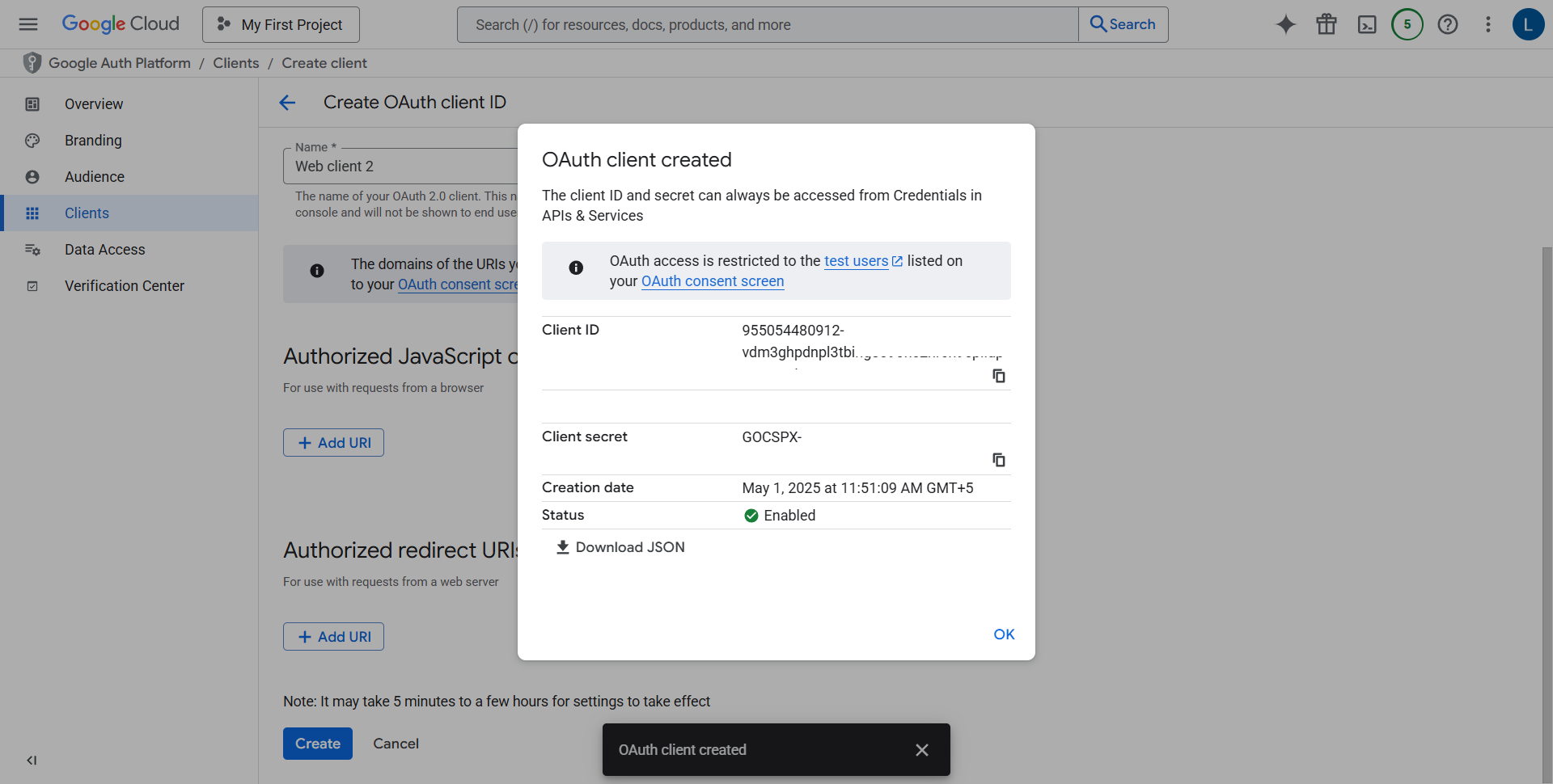 Copy Client Ide and client Secret