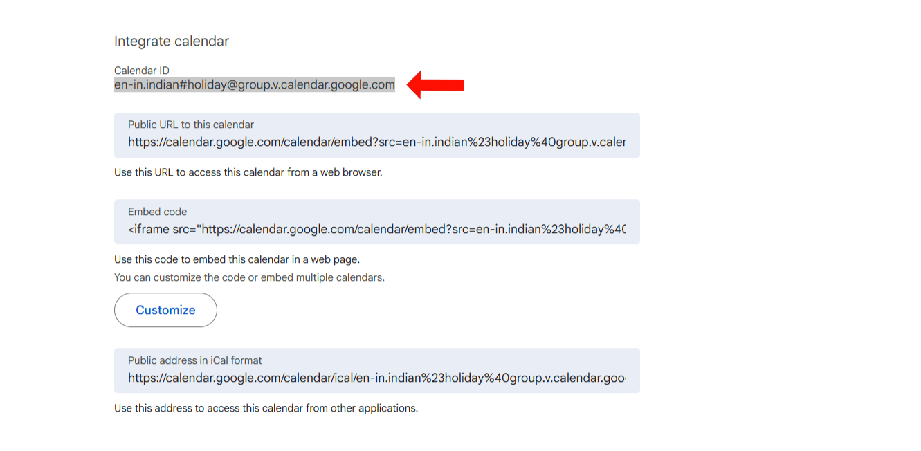 Copy the Calendar Id