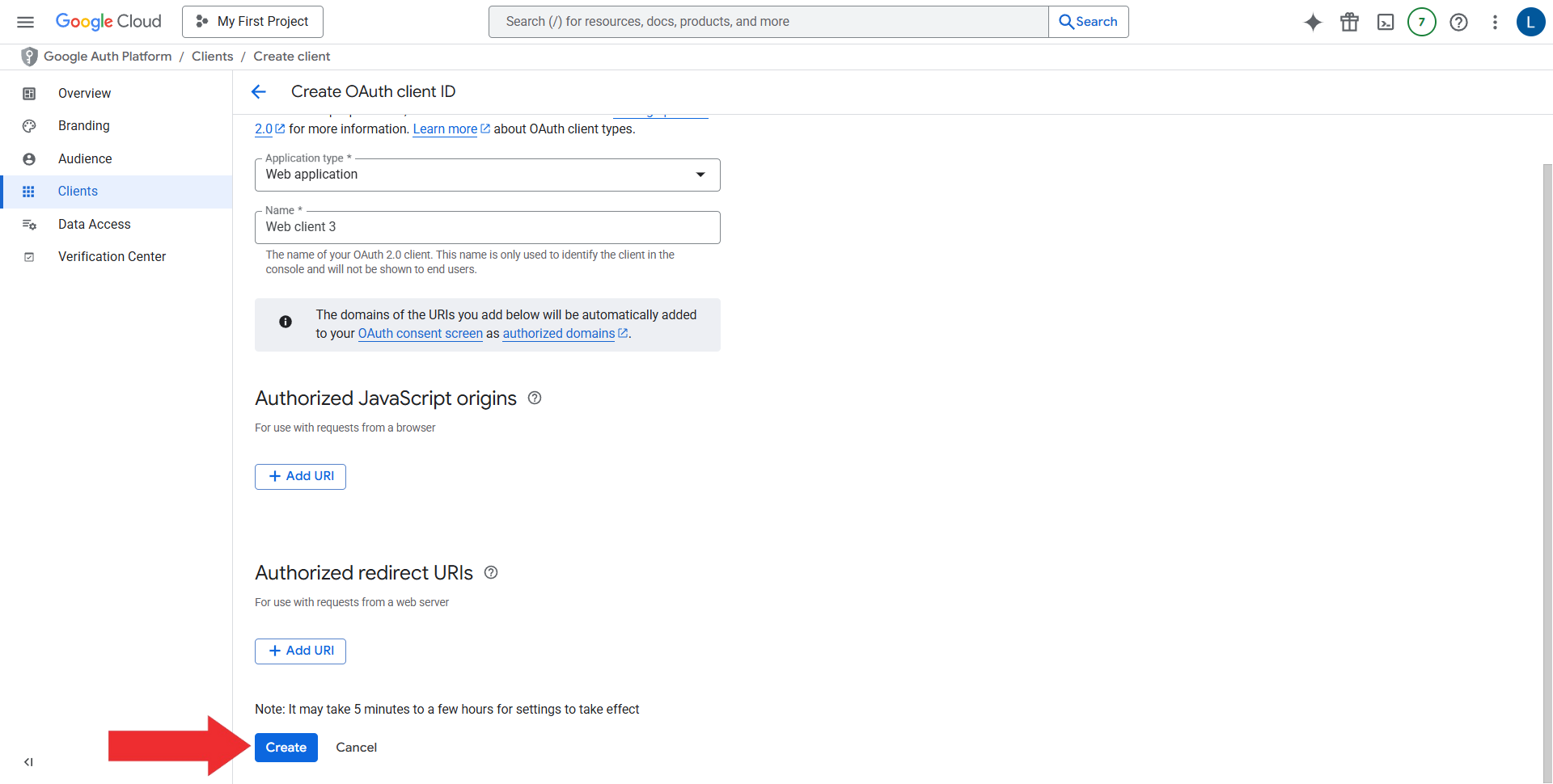 Click on Create to Get Client Id and Client Secret