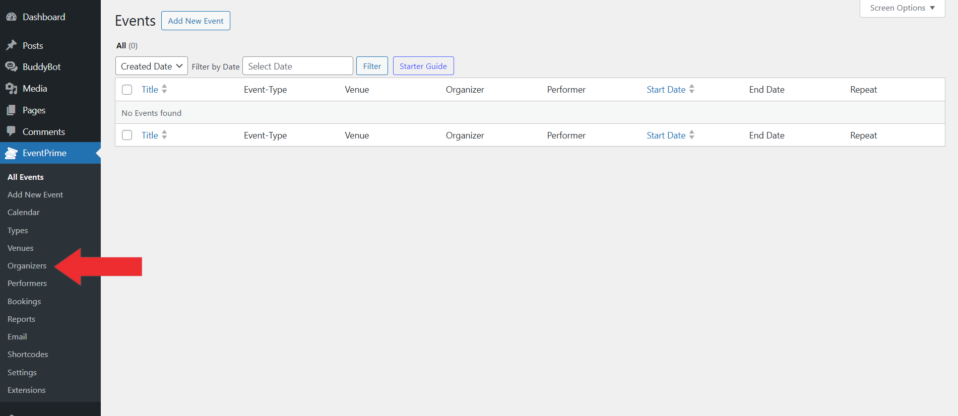 Navigate To the Organizers Page 