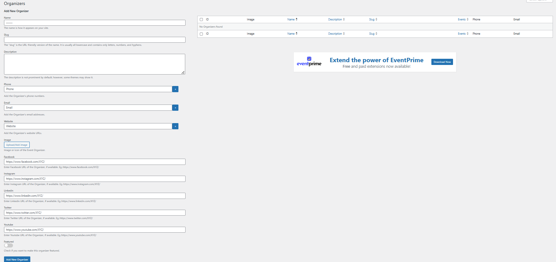 Organizers Page