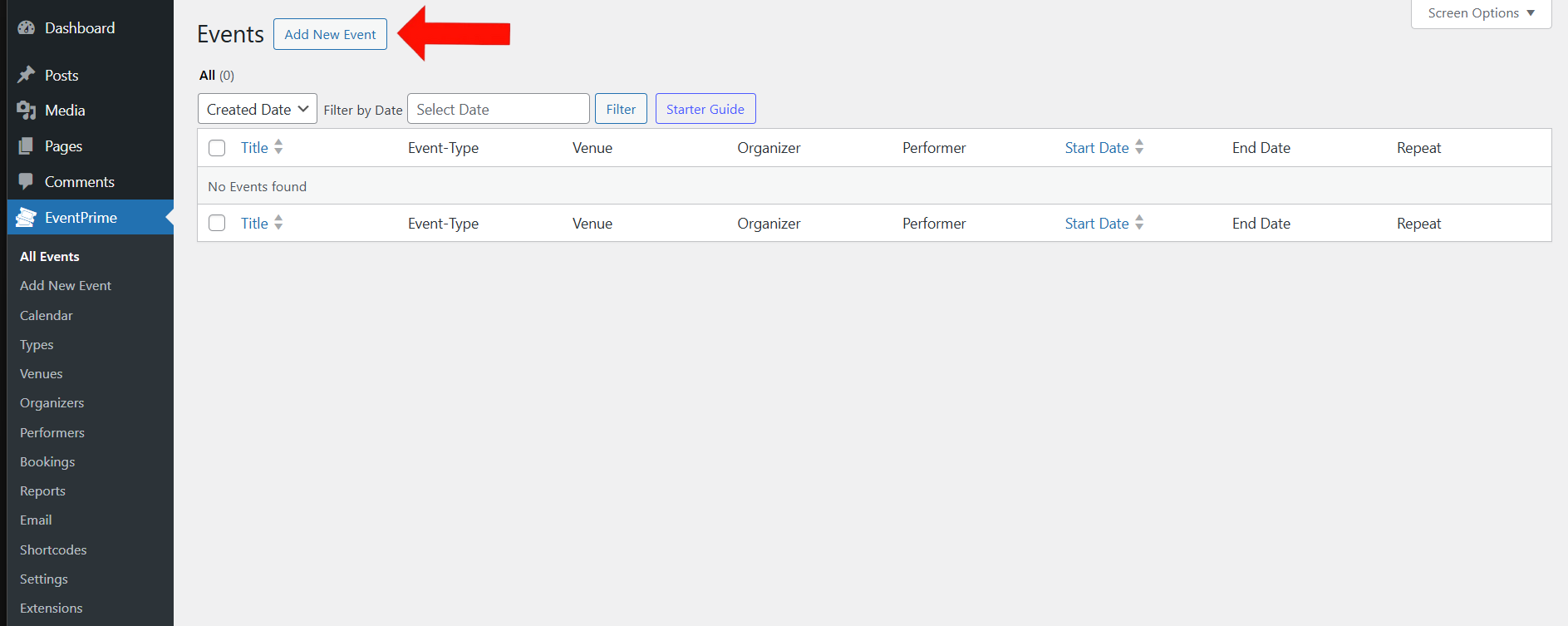 EventPrime Menu > All Events Submenu > Click Add New Event Button