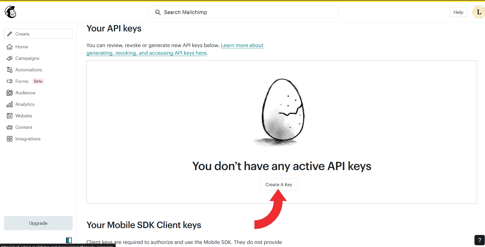 Click on Create a Key Button