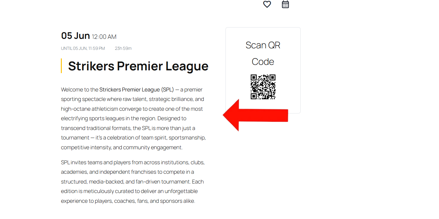 Frontend View of Event Description