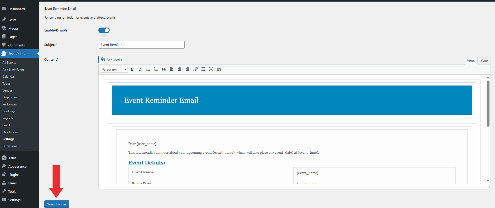 Customize Global Email Template for All Events 