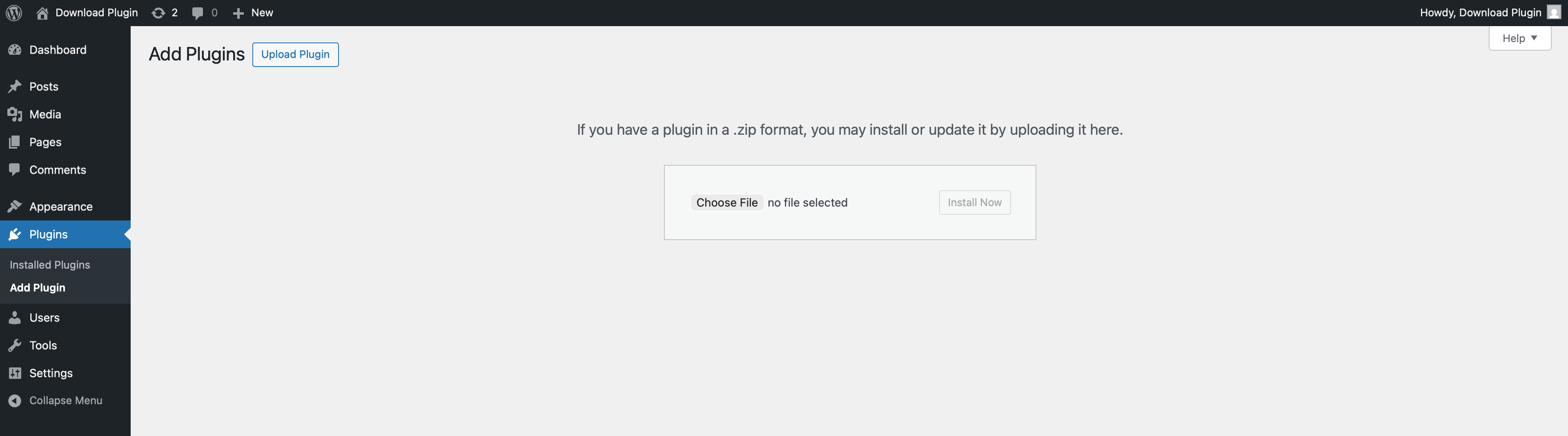 Upload WordPress plugin screen