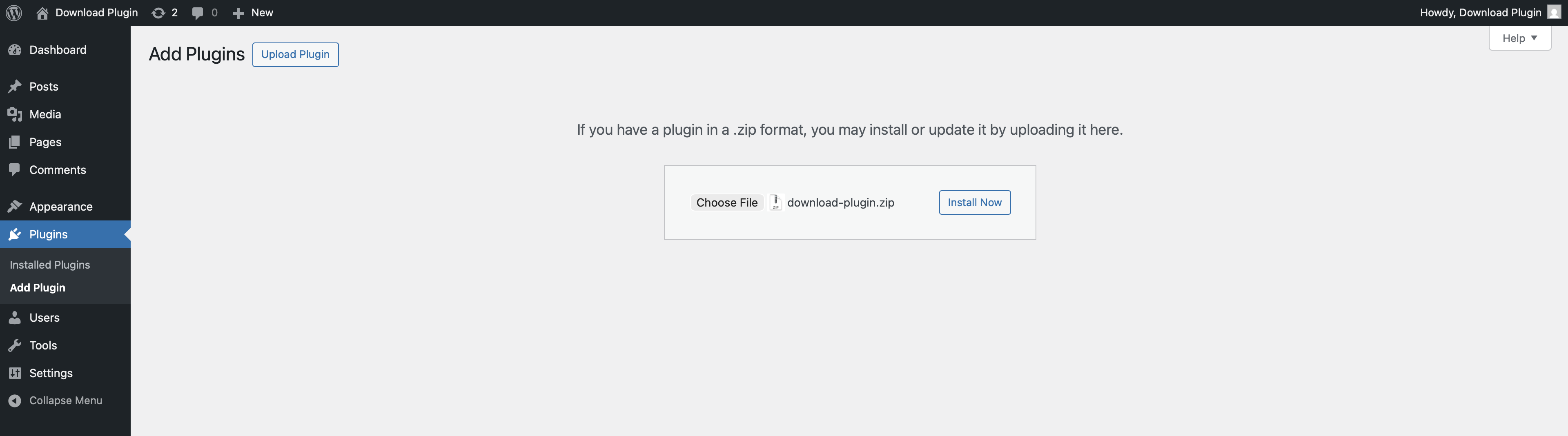 Upload Download Plugin ZIP